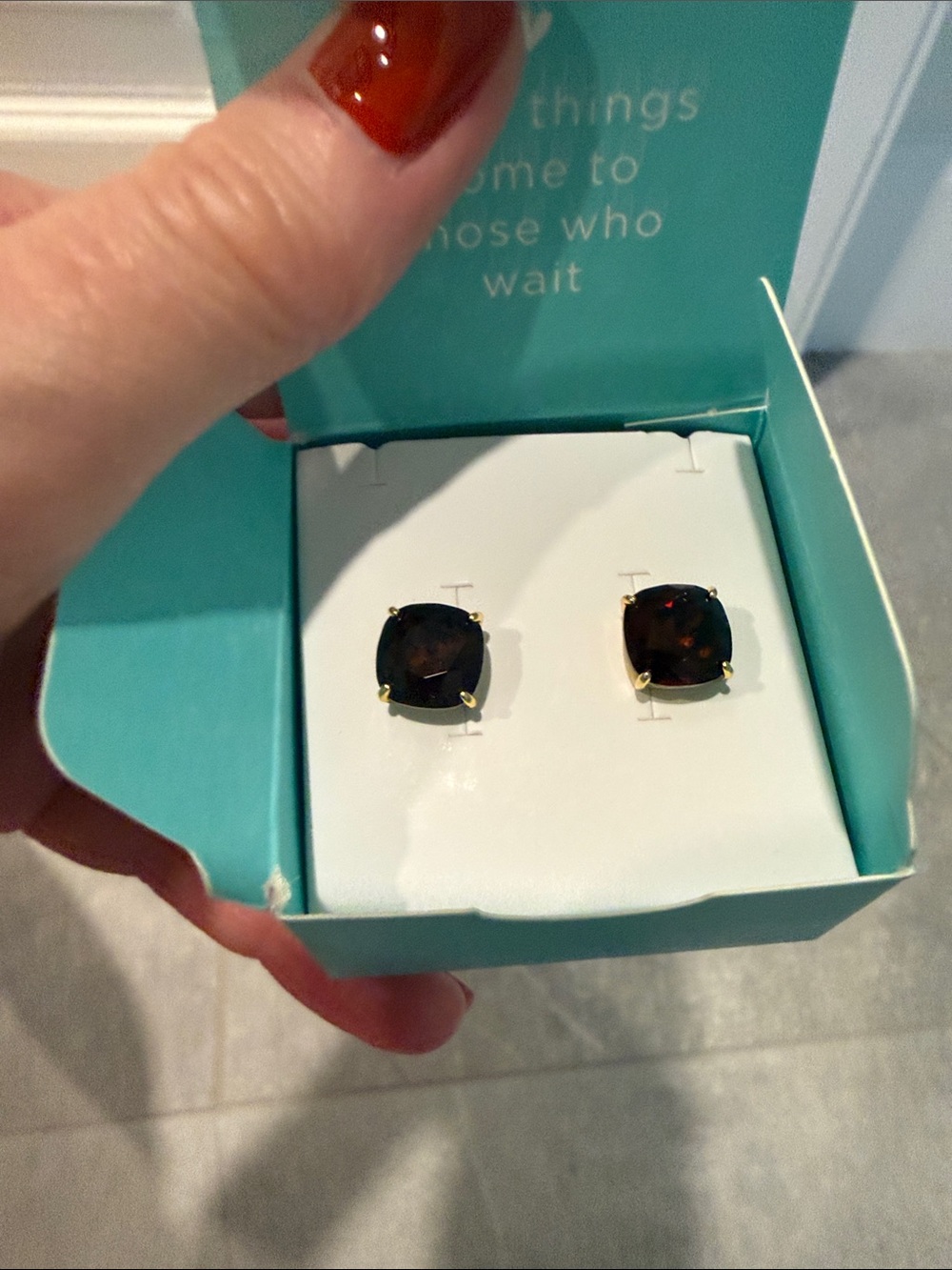 Origami Owl Gold-Set Dark Amber Cushion Stud Earrings